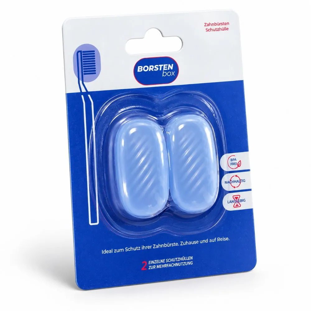 Borstenbox Packung mit 2 Schutzhüllen, leicht schräg