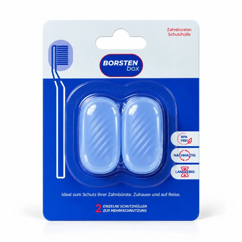 Borstenbox Packung mit 2 Schutzhüllen in Transparent-Blau